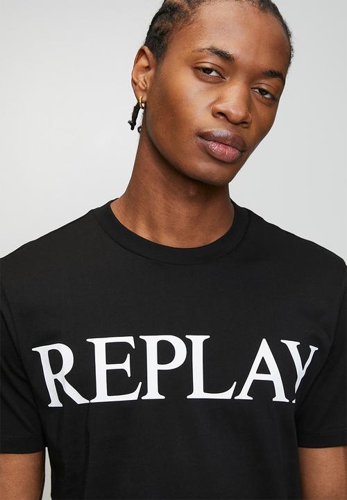 Replay - Jersey T-shirt With Logo Print - Black/White