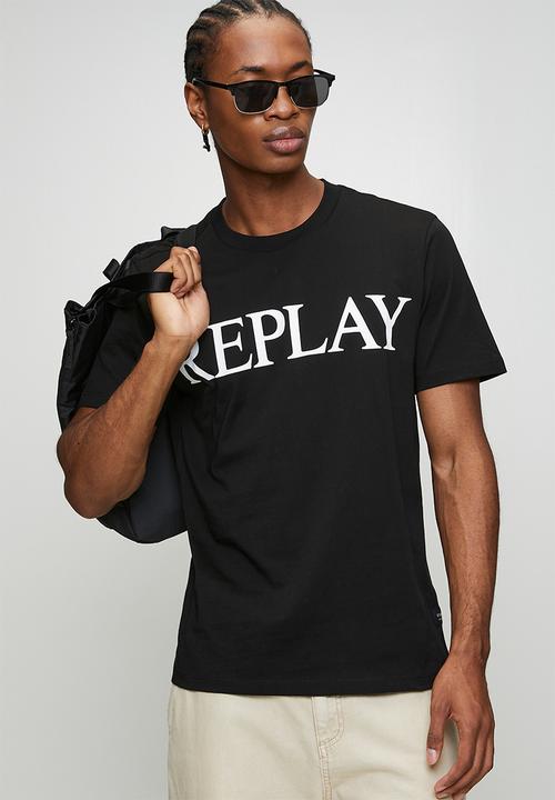 Replay - Jersey T-shirt With Logo Print - Black/White