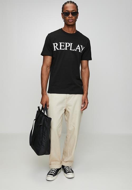 Replay - Jersey T-shirt With Logo Print - Black/White
