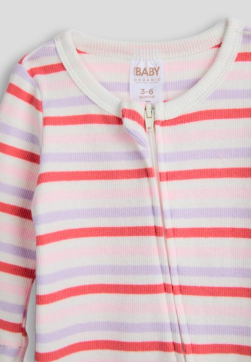 Cotton On - 2 Pack The Long Sleeve Zip Romper - Vanilla/Coral Stripe & Snow Marle/Mama'S Mini