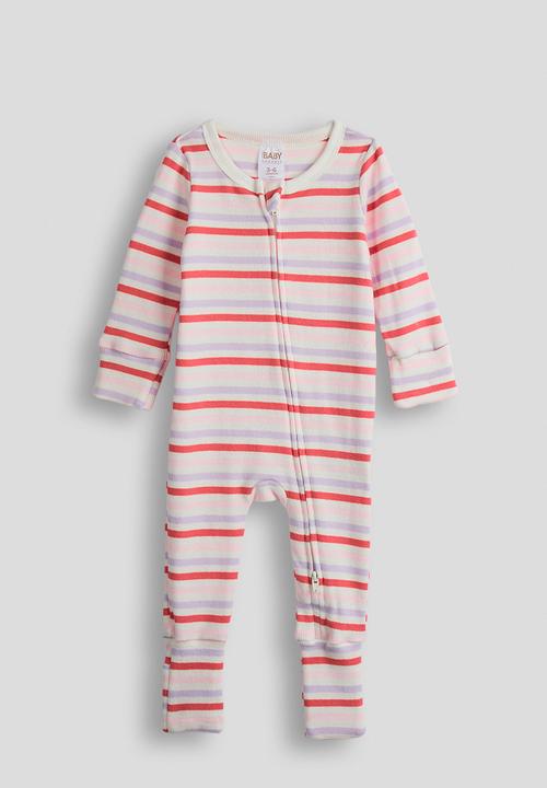 Cotton On - 2 Pack The Long Sleeve Zip Romper - Vanilla/Coral Stripe & Snow Marle/Mama'S Mini