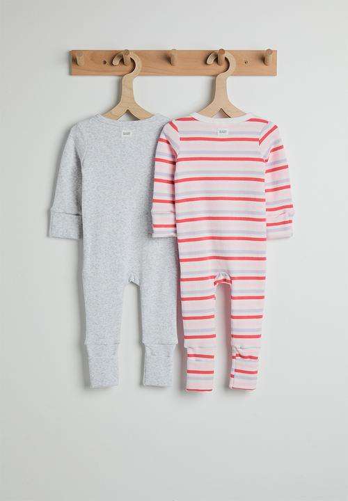 Cotton On - 2 Pack The Long Sleeve Zip Romper - Vanilla/Coral Stripe & Snow Marle/Mama'S Mini