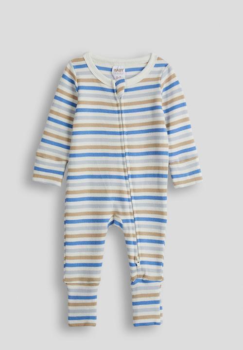 Cotton On - 2 Pack The Long Sleeve Zip Romper - Vanilla/Blue Bonnet Stripe & Mama'S Fan Club