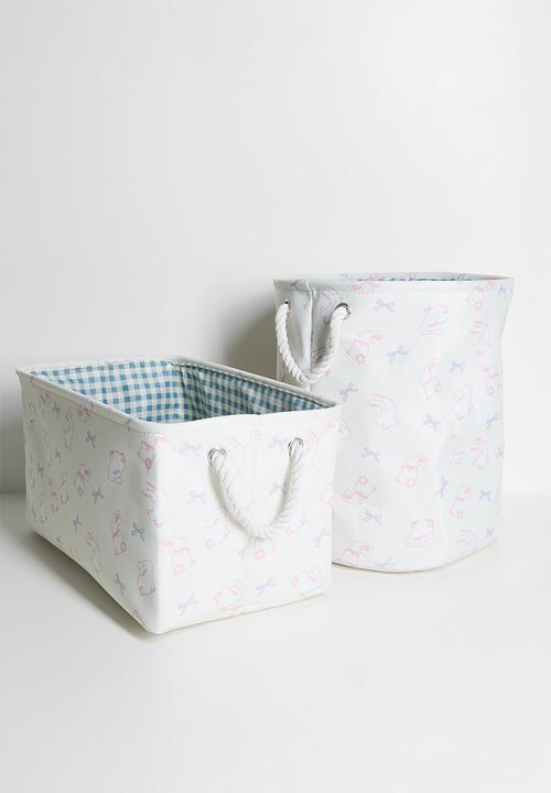 Pop Candy - Bunny aop fabric storage box - seashell/green gingham