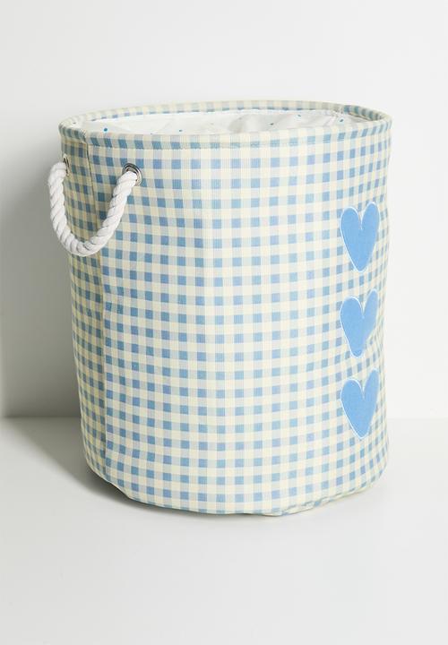 Pop Candy - Heart graphic fabric laundry bag - beige/blue