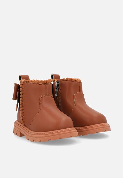 Pop Candy - Bow design ankle boots - red brown