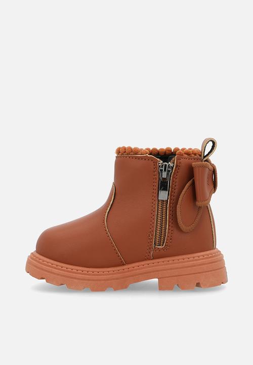 Pop Candy - Bow design ankle boots - red brown