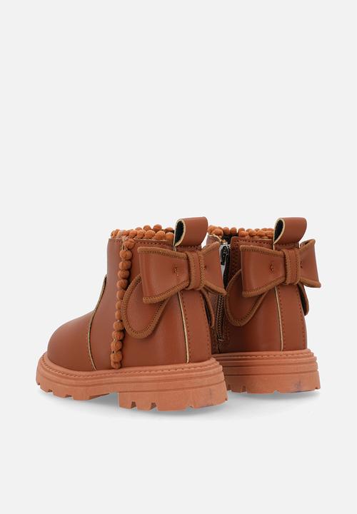 Pop Candy - Bow design ankle boots - red brown