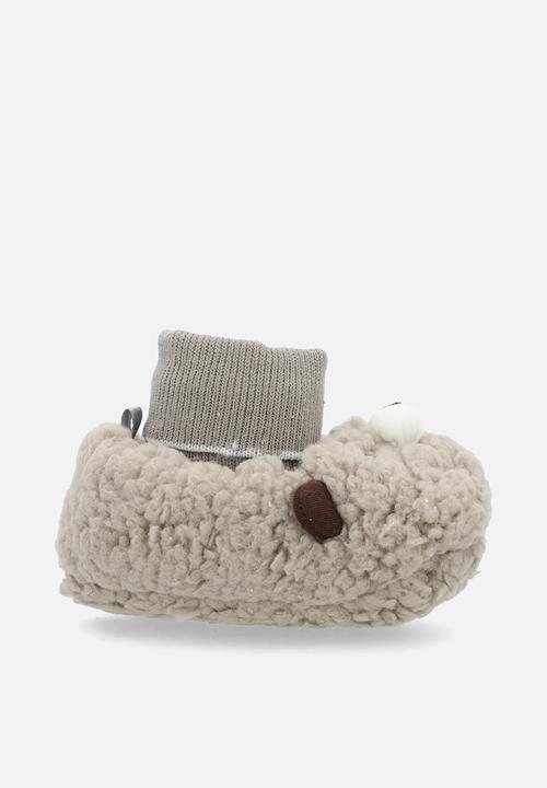 Pop Candy - Teddy fleece sock slippers - greige