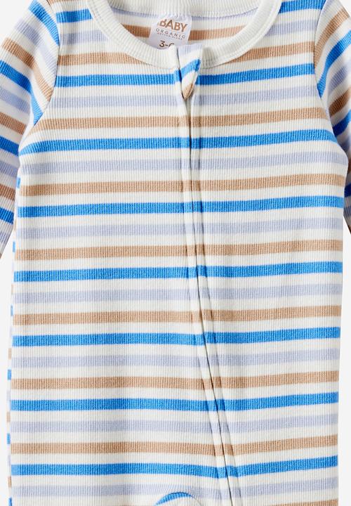 Cotton On - The Long Sleeve Zip Romper - Vanilla-Blue Bonnet/Bowie Stripe