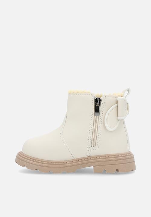 Pop Candy - Bow applique ankle boots - bone white