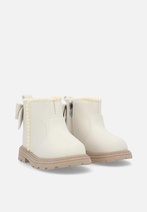 Pop Candy - Bow applique ankle boots - bone white