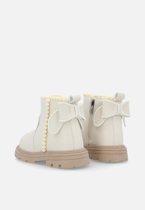 Pop Candy - Bow applique ankle boots - bone white