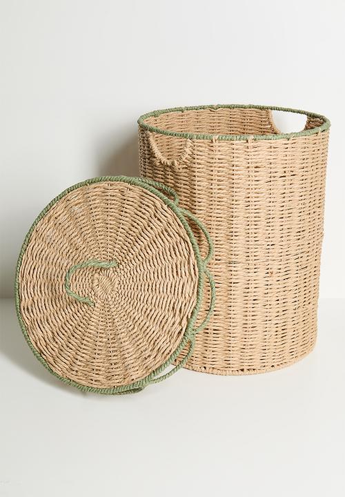 Pop Candy - Scalloped lid laundry basket - natural/calm green