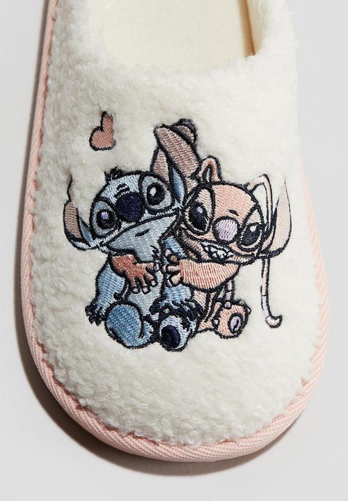 H&M - Embroidery-motif teddy slippers - white/lilo & stitch