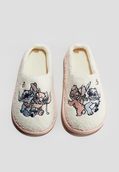 H&M - Embroidery-motif teddy slippers - white/lilo & stitch