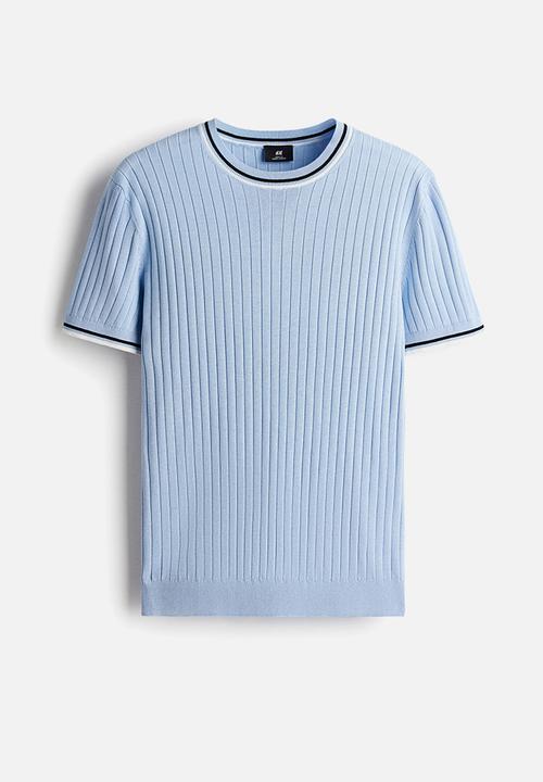 H&M - Slim fit rib-knit t-shirt - light blue