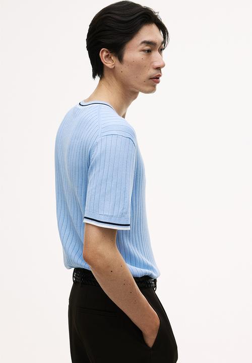 H&M - Slim fit rib-knit t-shirt - light blue