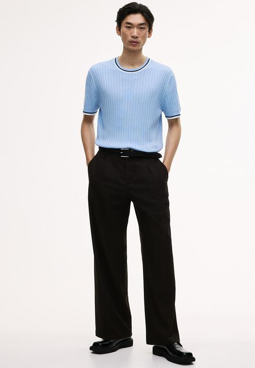 H&M - Slim fit rib-knit t-shirt - light blue