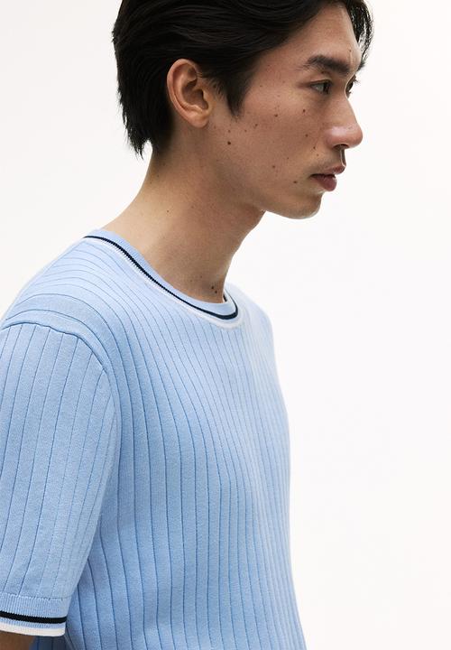 H&M - Slim fit rib-knit t-shirt - light blue