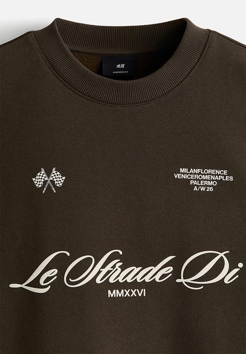 H&M - Oversized fit printed sweatshirt - dark khaki green/le strade di