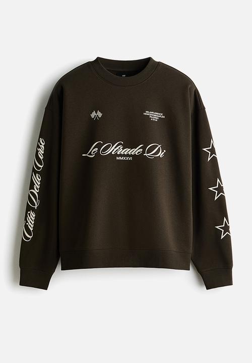 H&M - Oversized fit printed sweatshirt - dark khaki green/le strade di