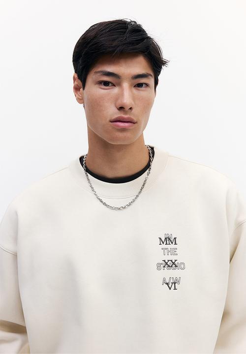 H&M - Oversized fit printed sweatshirt - light beige/in the studio