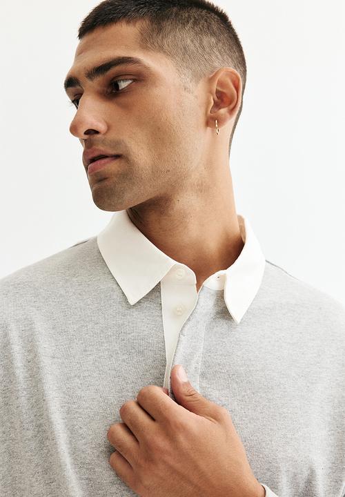 H&M - Loose fit cotton polo shirt - light grey marl