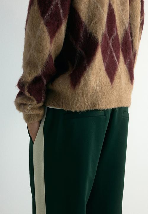 H&M - Relaxed fit sweatpants with side stripes - dark green/colour block