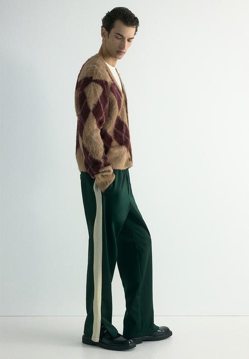 H&M - Relaxed fit sweatpants with side stripes - dark green/colour block
