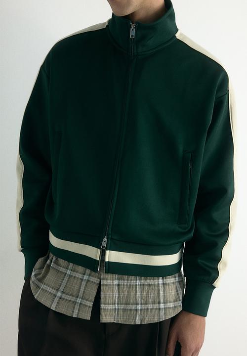 H&M - Loose fit track jacket with side stripes - dark green/white