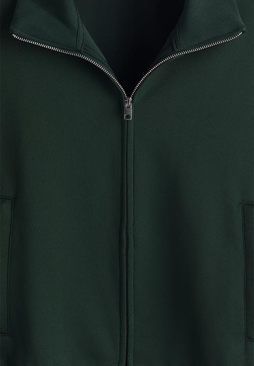 H&M - Loose fit track jacket with side stripes - dark green/white
