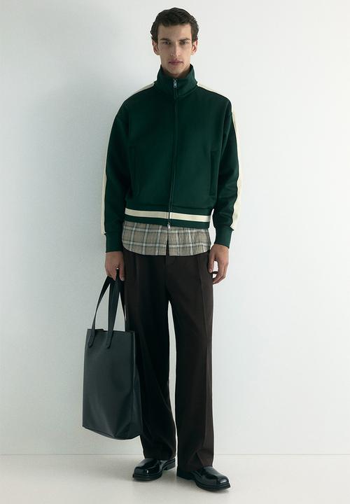 H&M - Loose fit track jacket with side stripes - dark green/white