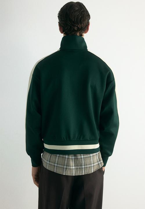 H&M - Loose fit track jacket with side stripes - dark green/white
