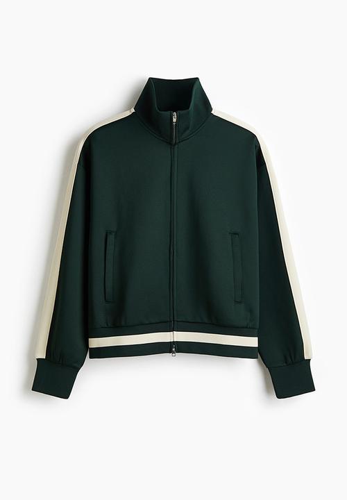 H&M - Loose fit track jacket with side stripes - dark green/white