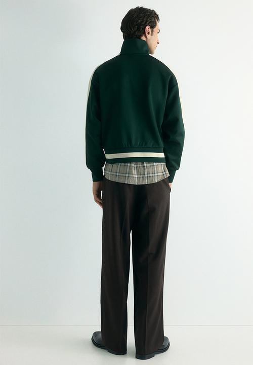 H&M - Loose fit track jacket with side stripes - dark green/white
