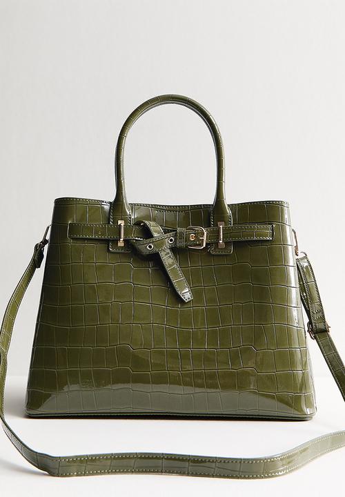 New Look - Anna buckle croc tote bag-black- Khaki