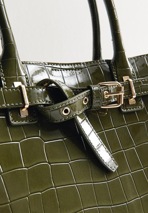 New Look - Anna buckle croc tote bag-black- Khaki