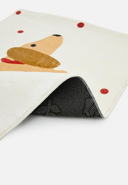 Pop Candy - Brown daschund graphic rug - off white/brown spots