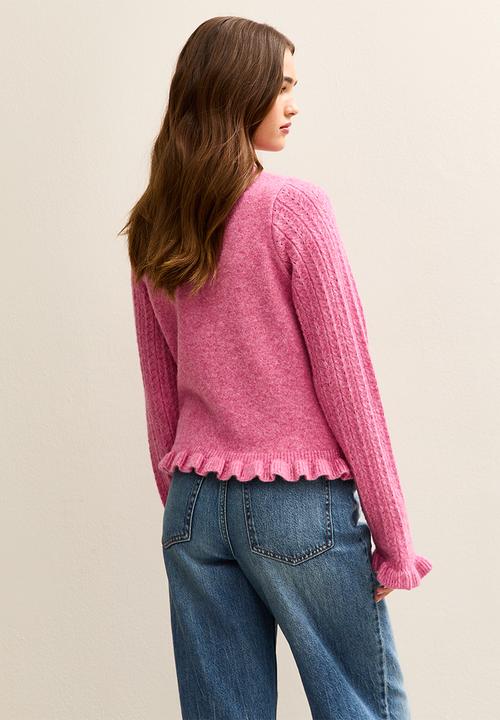 New Look - Ruffle cable knit cardigan - pink