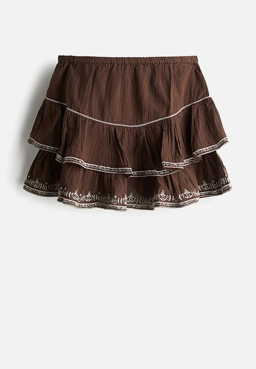 H&M - Embroidered cotton skirt - brown