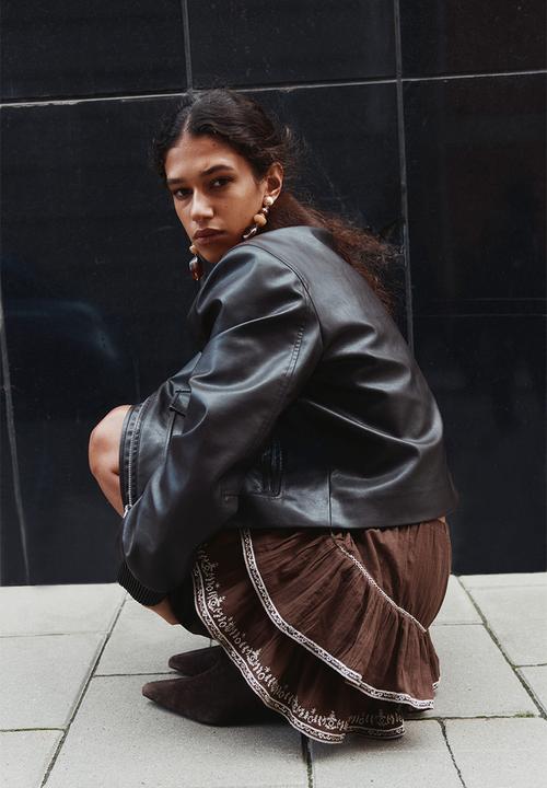 H&M - Embroidered cotton skirt - brown