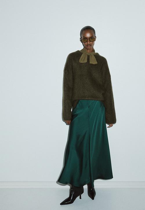 H&M - Satin maxi skirt - dark green