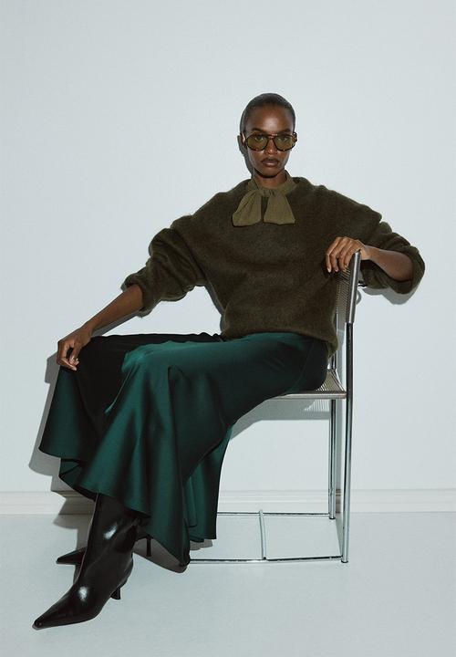 Satin maxi skirt - dark green - 1302073003 1