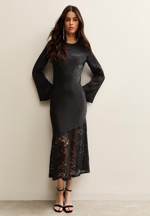 New Look - Satin lace mix midi - black