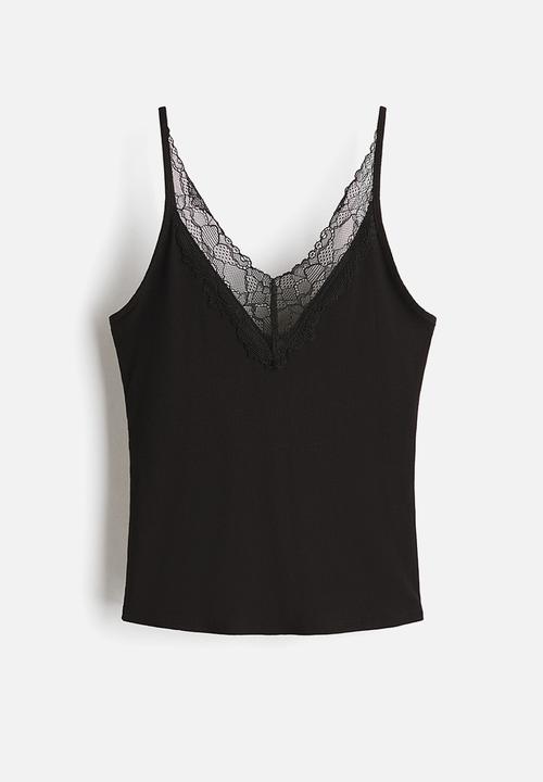 H&M - Lace-trimmed strappy top - black