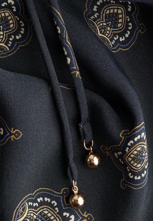 H&M - Smocked-detail dress - dark blue/patterned