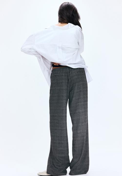 H&M - Drawstring trousers - dark grey/checked