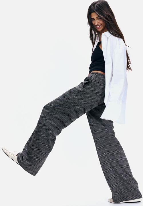 H&M - Drawstring trousers - dark grey/checked