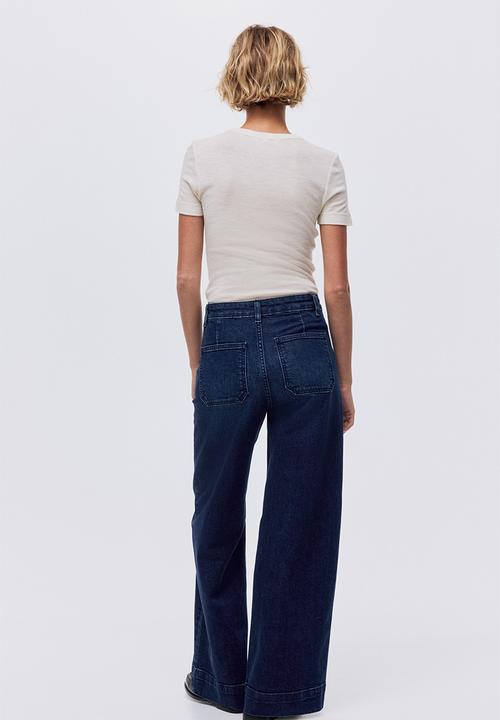 H&M - Wide high jeans - washed denim blue